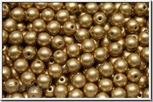 b�hm. Glasperle, rund, 4mm, gold, met., satin, 50 Stk.
