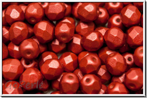 B�hm. Glasschliffperle, feuerpol., 6mm, lava red, met., satin, 25 Stk.