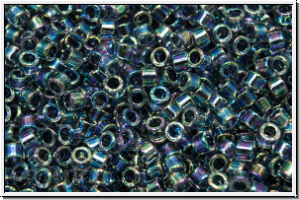 DB0086, MIYUKI Delica, 11/0, crystal, trans., dk. blue-ld., AB, 5g