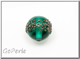 b�hm. Lampenperle, Kugel, 10mm, emerald, bronzefarbene Sprenkel, 1 Stk.