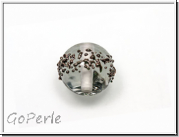 b�hm. Lampenperle, Kugel, 10mm, lt. grey, bronzefarbene Sprenkel, 1 Stk.