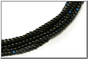 b�hm. Glasperle, rund, 2mm, black, op., half azuro, 1 Strang