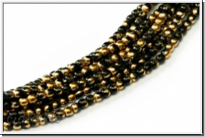 b�hm. Glasperle, rund, 2mm, black, op., half amber, 1 Strang