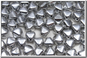 b�hm. Glasperle, Bicone, 6mm, crystal, trans., full silver, 30 Stk.