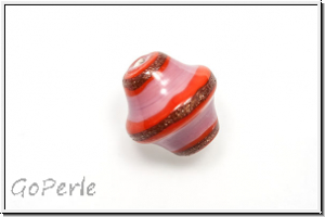 b�hm. Lampenperle, Kreisel, ca. 15x13mm, lavender, op., oranger Streifen, 1 Stk.