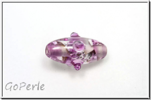 b�hm. Lampenperle, Olive, 19x10mm, rose, lt., trans., silver foiled, pink dots, 1 Stk.