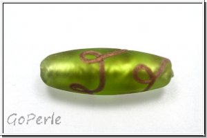 b�hm. Lampenperle, Olive, 22x9mm, olivine, trans., matte, goldene Zeichen, 1 Stk.