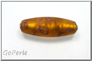 b�hm. Lampenperle, Olive, 22x9mm, topaz, trans., matte, goldene Zeichen, 1 Stk.