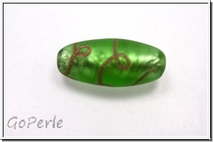 b�hm. Lampenperle, Olive, 22x9mm, peridot, trans., matte, goldene Zeichen, 1 Stk.