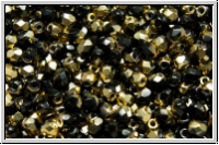 B�hm. Glasschliffperle, feuerpol., 3mm, black, op., half brass, 50 Stk.