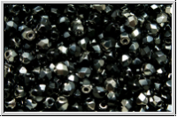 B�hm. Glasschliffperle, feuerpol., 3mm, black, op., half chrome, 50 Stk.