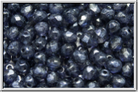 B�hm. Glasschliffperle, feuerpol., 4mm, crystal, trans., blue waxed, 50 Stk.