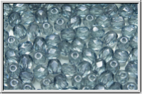 B�hm. Glasschliffperle, feuerpol., 4mm, crystal, trans., blue marbled, 50 Stk.