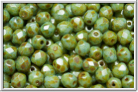 B�hm. Glasschliffperle, feuerpol., 4mm, white, alabaster, green/brown marbled, 50 Stk.