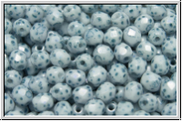 B�hm. Glasschliffperle, feuerpol., 4mm, white, alabaster, blue marbled, 50 Stk.