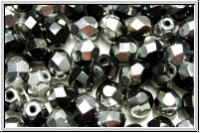 B�hm. Glasschliffperle, feuerpol., 6mm, black, op., half silver, 25 Stk.
