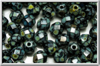 B�hm. Glasschliffperle, feuerpol., 6mm, black, op., picasso, 25 Stk.