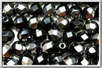 B�hm. Glasschliffperle, feuerpol., 6mm, black, op., half chrome, 25 Stk.