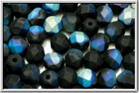 B�hm. Glasschliffperle, feuerpol., 6mm, black, op., matte, AB, 25 Stk.