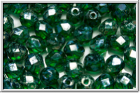 B�hm. Glasschliffperle, feuerpol., 6mm, emerald, trans., silver picasso, 25 Stk.