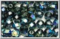 B�hm. Glasschliffperle, feuerpol., 6mm, montana, trans., AB, 25 Stk.