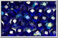 B�hm. Glasschliffperle, feuerpol., 6mm, cobalt, dk., trans., AB, 25 Stk.