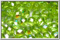 B�hm. Glasschliffperle, feuerpol., 6mm, peridot, lt., trans., AB, 25 Stk.