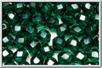 B�hm. Glasschliffperle, feuerpol., 6mm, emerald, dk., trans., 25 Stk.