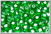 B�hm. Glasschliffperle, feuerpol., 6mm, crystal, trans., green half waxed, 25 Stk.