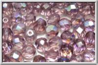 B�hm. Glasschliffperle, feuerpol., 6mm, amethyst, trans., AB, 25 Stk.