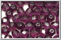 B�hm. Glasschliffperle, feuerpol., 6mm, amethyst, dk., trans., 25 Stk.