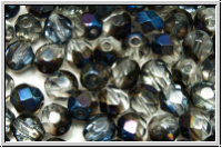 B�hm. Glasschliffperle, feuerpol., 6mm, crystal, trans., half azuro, 25 Stk.