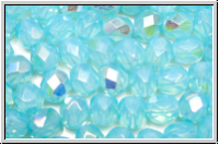 B�hm. Glasschliffperle, feuerpol., 6mm, aqua, opal, AB, 25 Stk.