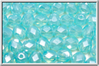 B�hm. Glasschliffperle, feuerpol., 6mm, aqua, opal, luster, 25 Stk.