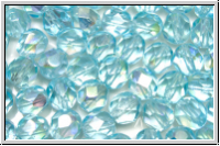B�hm. Glasschliffperle, feuerpol., 6mm, aqua, lt., trans., AB, 25 Stk.
