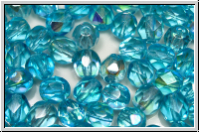 B�hm. Glasschliffperle, feuerpol., 6mm, aqua, trans., AB, 25 Stk.
