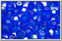 B�hm. Glasschliffperle, feuerpol., 6mm, sapphire, dk., trans., AB, 25 Stk.