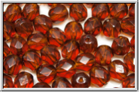 B�hm. Glasschliffperle, feuerpol., 6mm, topaz, dk., trans., 25 Stk.