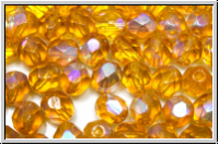 B�hm. Glasschliffperle, feuerpol., 6mm, topaz, trans., AB, 25 Stk.
