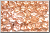 B�hm. Glasschliffperle, feuerpol., 6mm, rose, vintage, trans., 25 Stk.