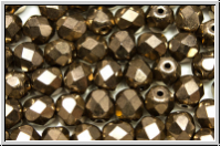 B�hm. Glasschliffperle, feuerpol., 6mm, bronze, gold dorado, met., 25 Stk.