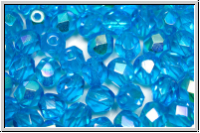 B�hm. Glasschliffperle, feuerpol., 6mm, ocean blue, trans., AB, 25 Stk.