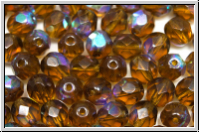 B�hm. Glasschliffperle, feuerpol., 6mm, topaz, lt. smoked, trans., AB, 25 Stk.