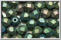 B�hm. Glasschliffperle, feuerpol., 6mm, green, met., matte, iris., 25 Stk.