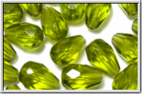 B�hm. Glasschliffperle, Tropfen, 10x7mm, olivine, trans., 10 Stk.