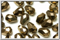B�hm. Glasschliffperle, Tropfen, 7x5mm, bronze, met., 15 Stk.