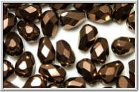 B�hm. Glasschliffperle, Tropfen, 7x5mm, bronze, dk., met., 15 Stk.