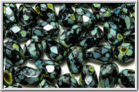 B�hm. Glasschliffperle, Tropfen, 7x5mm, black, op., picasso, 15 Stk.