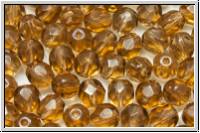 B�hm. Glasschliffperle, feuerpol., 6mm, topaz, lt. smoked, trans., 25 Stk.