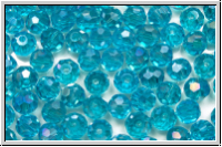 Kristallschliffperle, rund, 4mm, blue, deep sky, trans. galv. AB, 50 Stk.